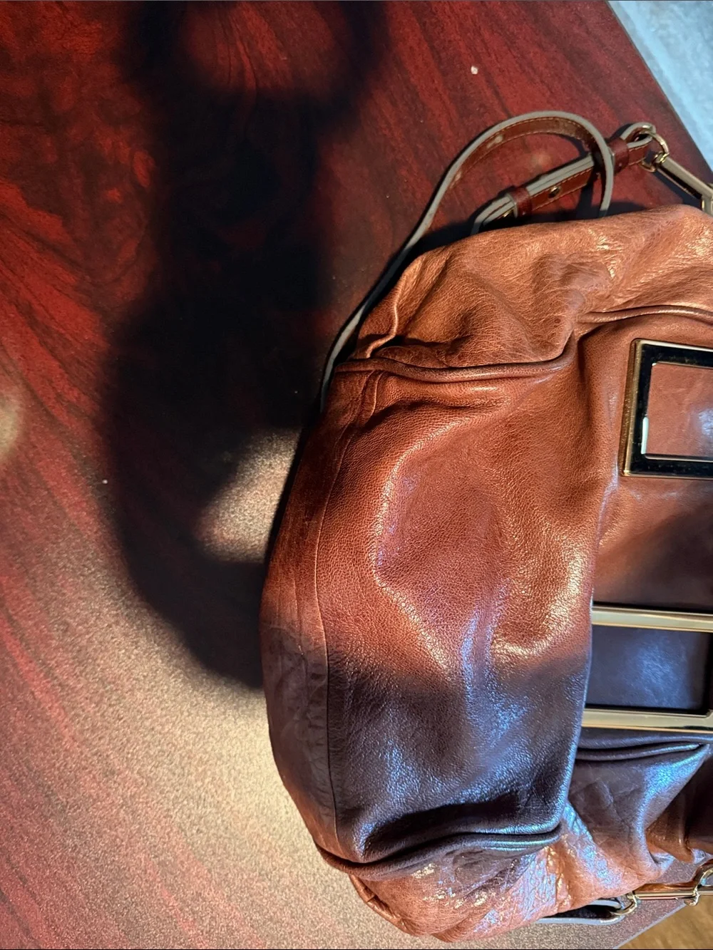 Chloe Rust Brown Leather Satchel with Black Top Handles